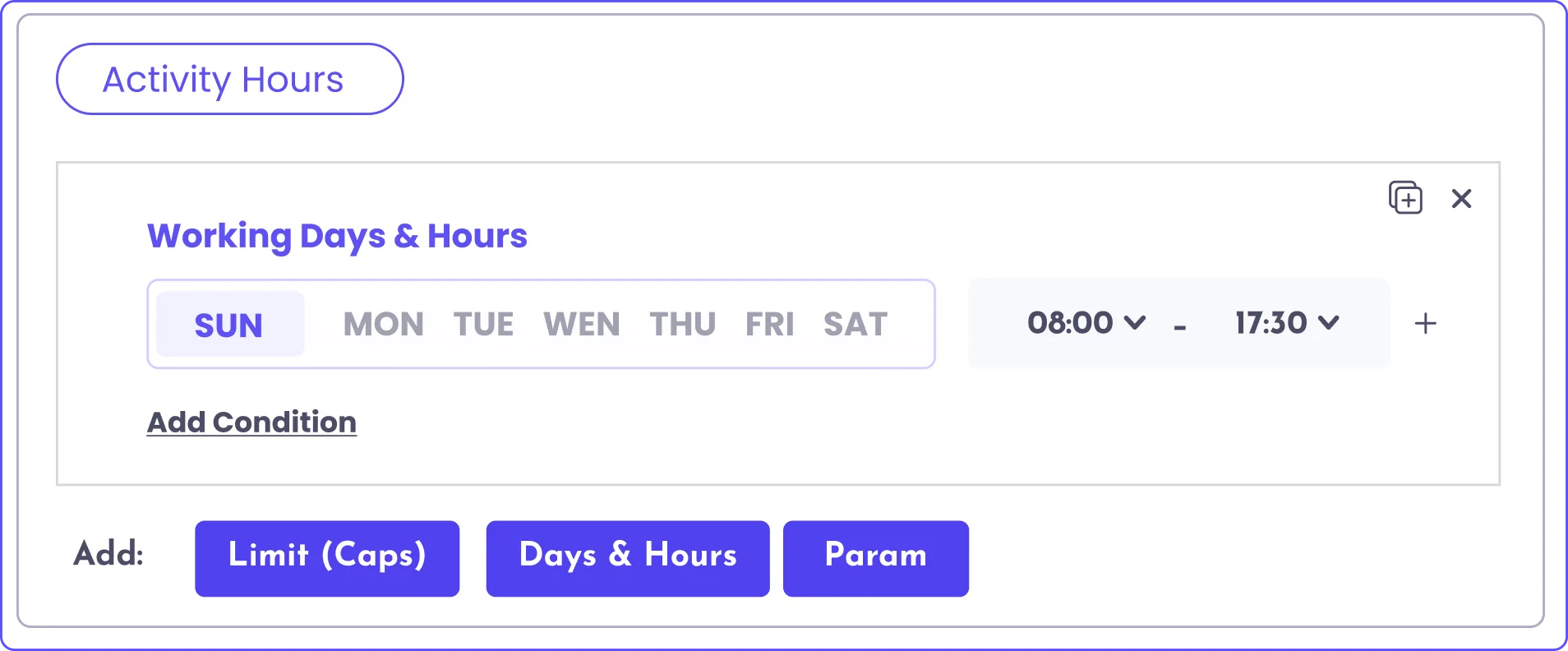 Activity hours settings