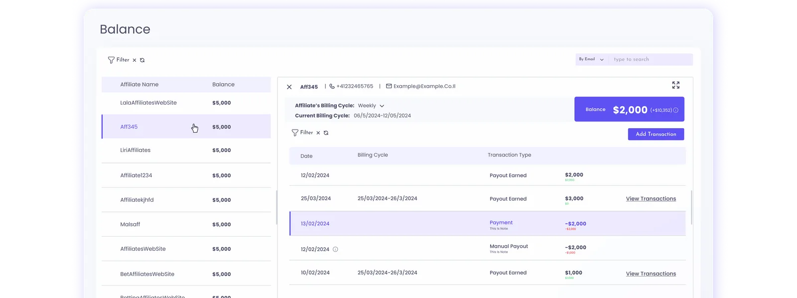 Trackbox affiliate balance and billing
